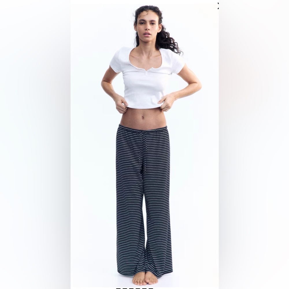 NWT H&M Black and White Striped Straight Leg Pants size Xl